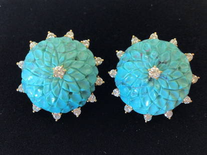 Tiffany & Co. 18K Turquoise Diamond Earrings: Clip ons