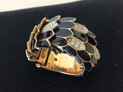 Roberto Coin 18K Gold Enamel Serpentine Ring Diamonds