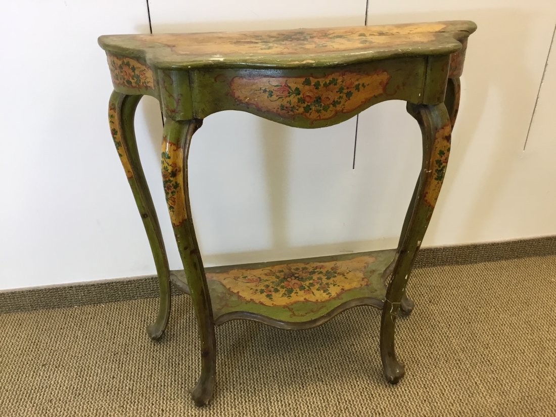 Venetian Baroque Polychrome Console Table: Serpentine front; cabriole legs