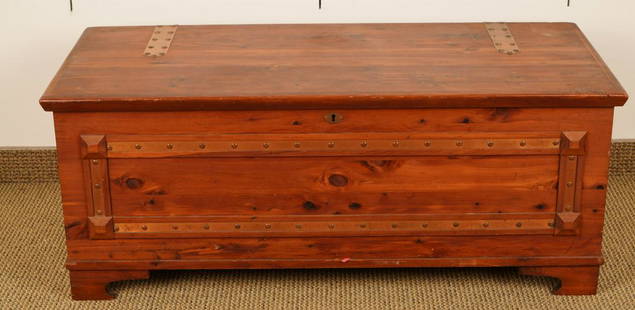 Arts and Craft Style Cedar Blanket Chest: Copper straps with nailhead trim