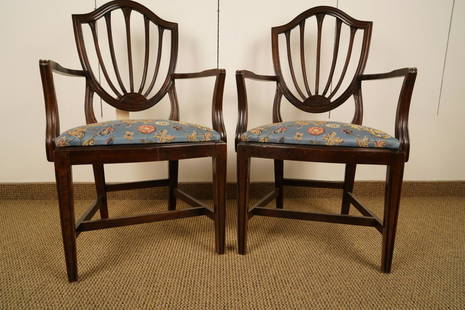 Pair Federal Style Shield Back Arm Chairs: Slip seats