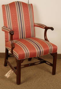 Chippendale Style Upholstered Arm Chair: Contemporary Striped fabric