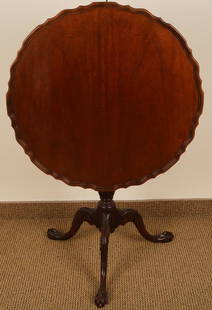 Baker Pie Crust Tilt-top Tea Table: Pie Crust top over bird cage mounted pedestal