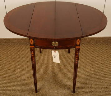 Councill Federal Style Inlaid Pembroke Table: Of typical form with bellflower inlay; single drawer