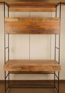 West Elm Iron and Wood Office Desk: Multi tiered with upper cabinets and drawers