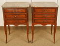 Pair French Transitional Inlaid Marble Top Side Ta