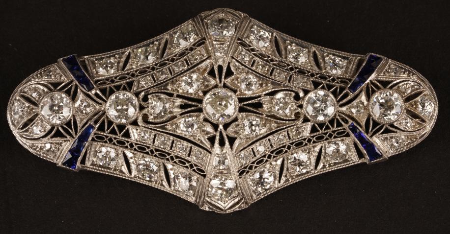 Platinum, Diamond and Sapphire Brooch (1 of 4)