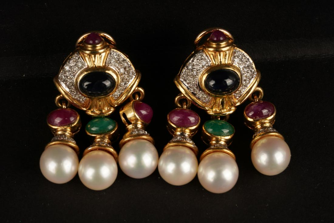18K Gold Diamond and Pearl Cabochon Earrings (1 of 5)
