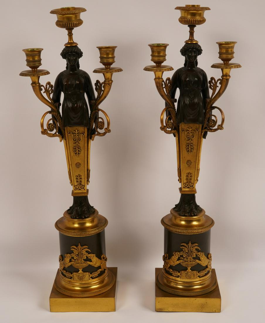 PAIR FR. EMPIRE ANTIQUE GILT BRONZE CANDELABRAS (1 of 11)