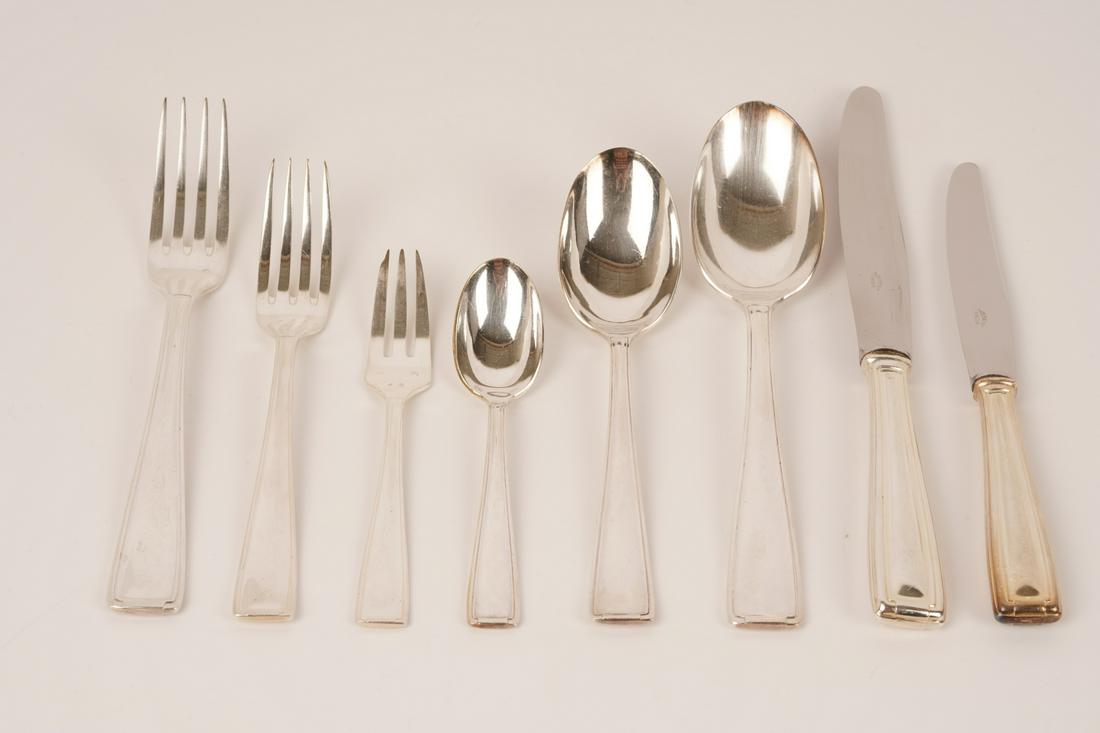 French Silverplate Dinner Service: 96 Pieces - 12 of each utensil Size listed is for the Dinner fork. Property of Ambassador Stuart Bernstein