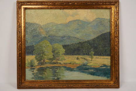 American Impressionist Landscape Oil on Canvas: Mountainous landscape in a period frame, circa 1900; unsigned