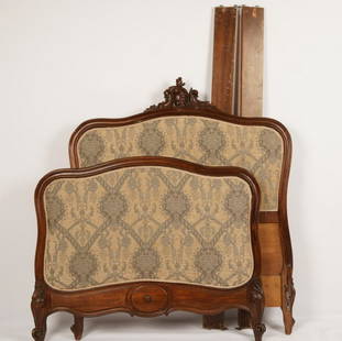 Louis XV Style Carved Upholstered Full Bed: Typical form; headboard and footboard are upholstered