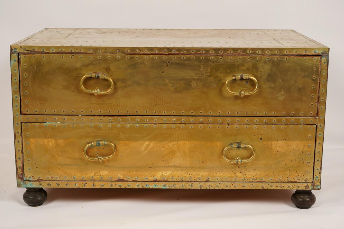 Sarreid Ltd. Brass Two Drawer Chest: Copper nail head trim