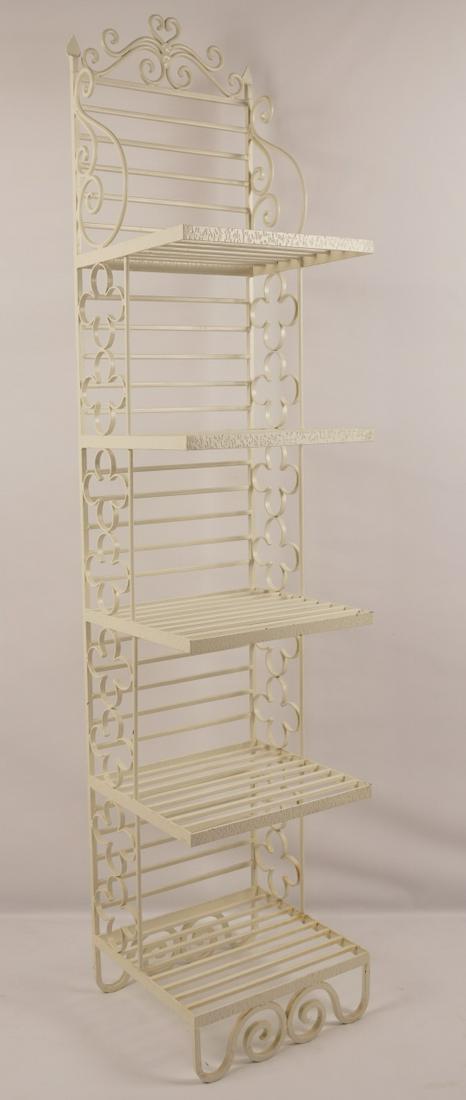 Wrought Iron Painted Baker's Rack: By the Forge; 5 tier shelves with quatrefoile decoration on both sides; heavy guage