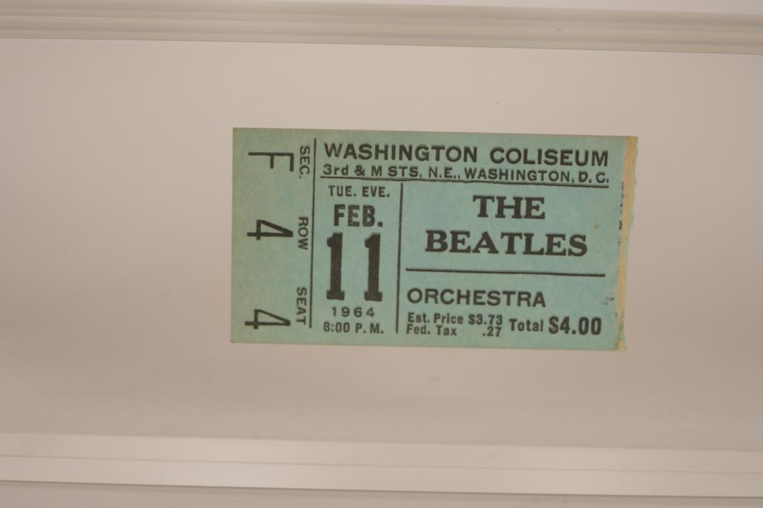 Beatles 1964 Washington Coliseum Concert Ticket: A $4 Orchestra Ticket, Section F, Row 4, Seat 4 - from the estate of original owner/attendee. An extremely rare example of an Orchestra ticket. A ticket from the first-ever Beatles concert in the US, 