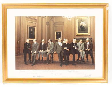 SUPREME COURT Signed Photo: Exceptional Color Photograph Signed; United States Supreme Court; 1976; Stevens, Brennan, Blackmum, Rehnquist, Burger, Stewart, White Marshall, Powell