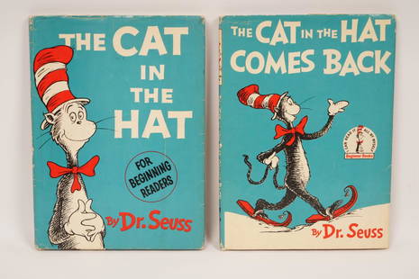 Dr. Seuss Cat in the Hat books 1st Editions: "The Cat in the Hat" and "The Cat in the Hat Comes Back" ; 1957 and 1958