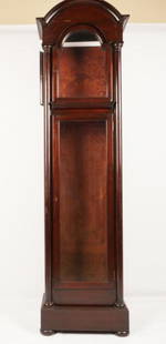 American Empire Style Clock Case: Bonnet top over 2 glass doors; mahogany