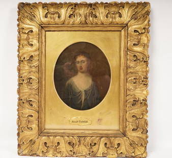 Allan Ramsay Attr. Oil Portrait: Sight size is 10.5" x 8.25"; Woman; centered in oval frame; carved oak gilt frame