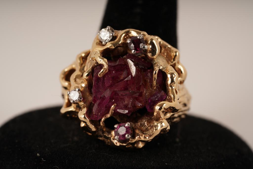 14K Gold Nugget Ruby and Diamond Ring (1 of 6)