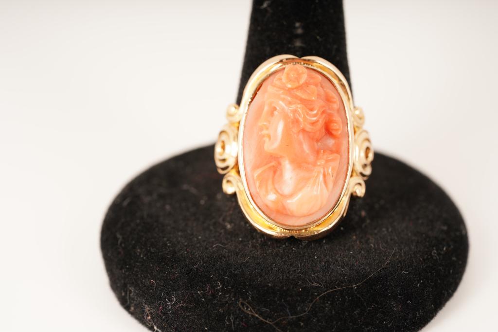 14K Gold Coral Cameo Ring (1 of 6)