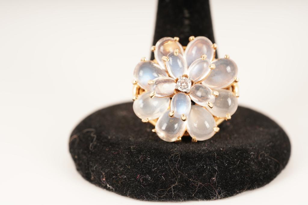 14K Gold Diamond Moon Stone Cluster Ring (1 of 6)