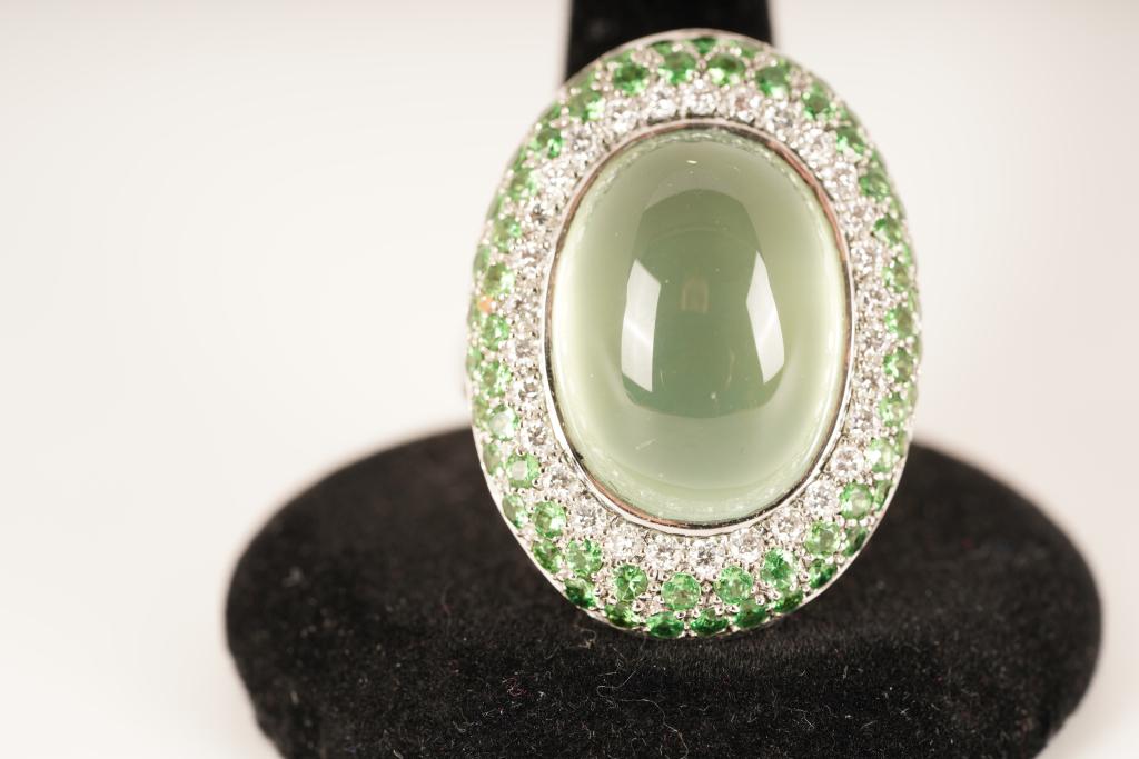 18K Natural Prehnite Tourmaline Diamond Ring (1 of 6)