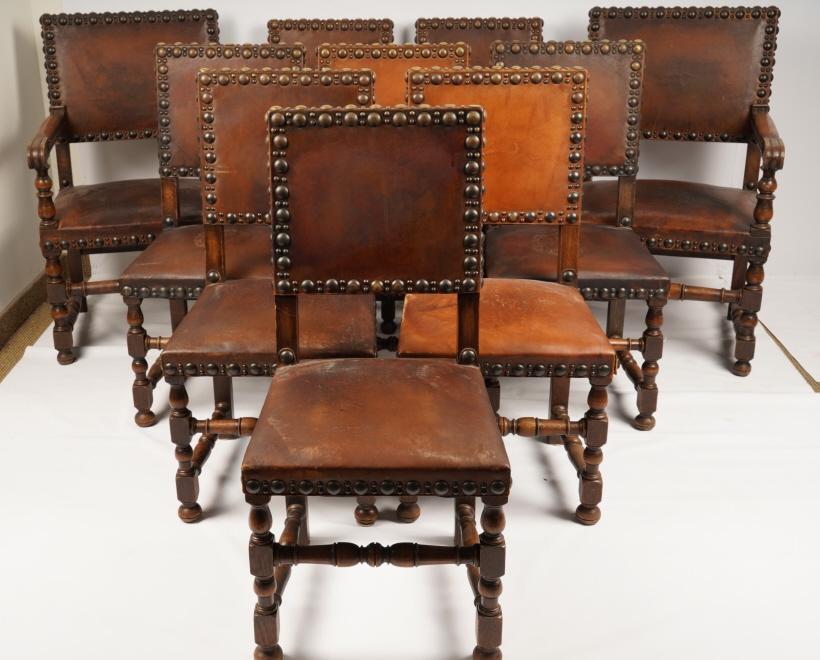 Set 10 Renaissance Style Leather Dining Chairs (1 of 10)