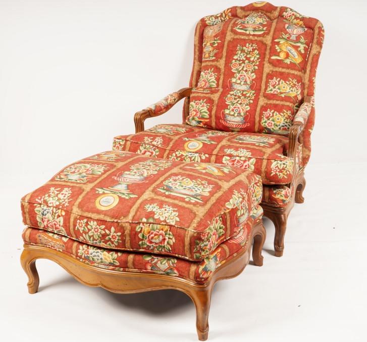 Baker Louis XV Style Oversized Fatueil and Ottoman (1 of 10)