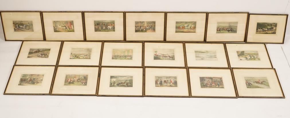 Set 19 C 1820 H. Alken Hunting Prints: Life of Myton, Hogarth framing