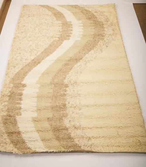 Danish MidCentury Ege Polar Wool Rya Rug: Purchased new by an esteemed Boston retailer in the 1970's; stored securely since then. Never walked on, no fading, or wear of any kind. 100% wool rya; thick pile carpet