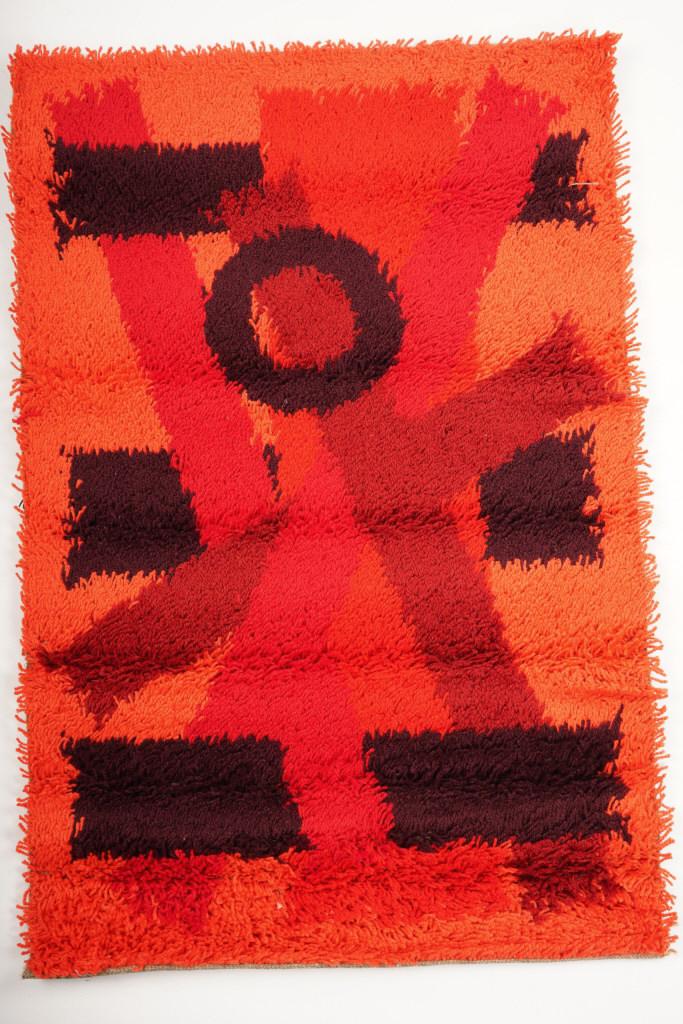 Danish MidCentury Ege Boutique Wool Rya Rug: Purchased new by an esteemed Boston retailer in the 1970's; stored securely since then. Never walked on, no fading, or wear of any kind. 100% wool rya; thick pile carpet