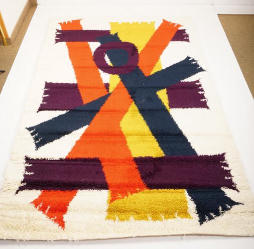 Danish MidCentury Ege Boutique Wool Rya Rug: Purchased new by an esteemed Boston retailer in the 1970's; stored securely since then. Never walked on, no fading, or wear of any kind. 100% wool rya; thick pile carpet