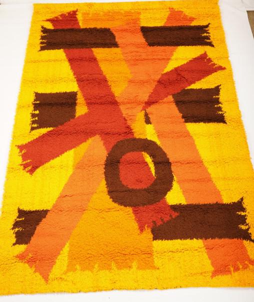Danish MidCentury Ege Boutique Wool Rya Rug: Purchased new by an esteemed Boston retailer in the 1970's; stored securely since then. Never walked on, no fading, or wear of any kind. 100% wool rya; thick pile carpet