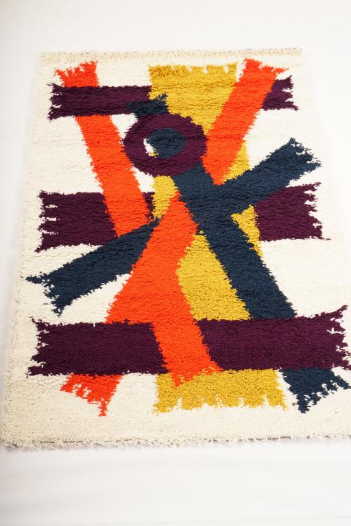 Danish MidCentury Ege Boutique Wool Rya Rug: Purchased new by an esteemed Boston retailer in the 1970's; stored securely since then. Never walked on, no fading, or wear of any kind. 100% wool rya; thick pile carpet