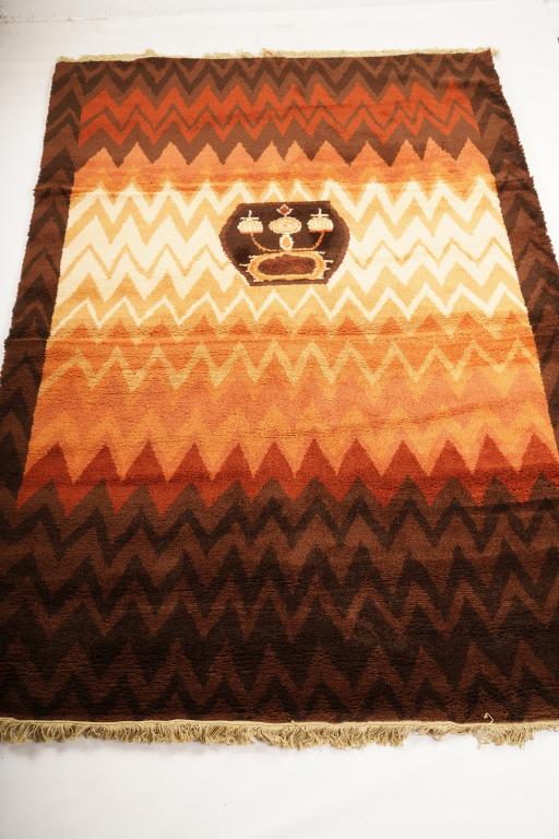 Danish MidCentury Ege Berber de Luxe Wool Rya Rug: Purchased new by an esteemed Boston retailer in the 1970's; stored securely since then. Never walked on, no fading, or wear of any kind. 100% wool rya; thick pile carpet
