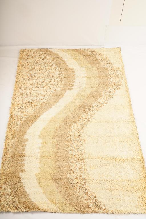 Danish MidCentury Ege Polar Wool Rya Rug: Purchased new by an esteemed Boston retailer in the 1970's; stored securely since then. Never walked on, no fading, or wear of any kind. 100% wool rya; thick pile carpet