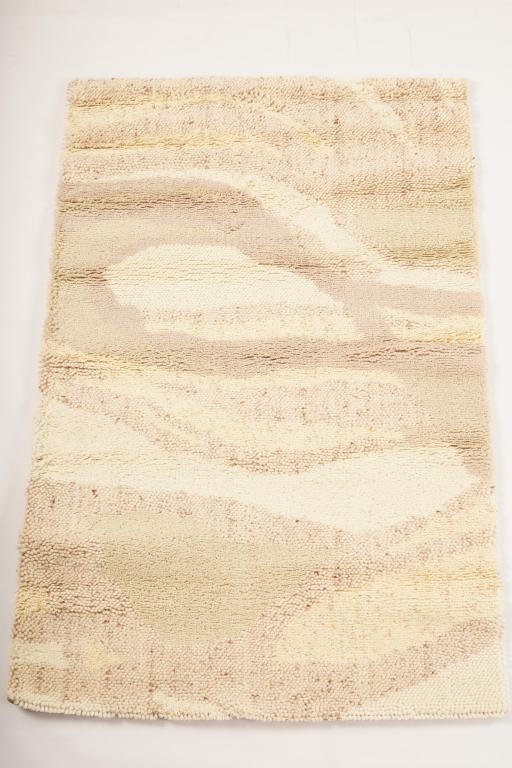 Danish MidCentury Ege Berber Wool Rya Rug: Purchased new by an esteemed Boston retailer in the 1970's; stored securely since then. Never walked on, no fading, or wear of any kind. 100% wool rya; thick pile carpet