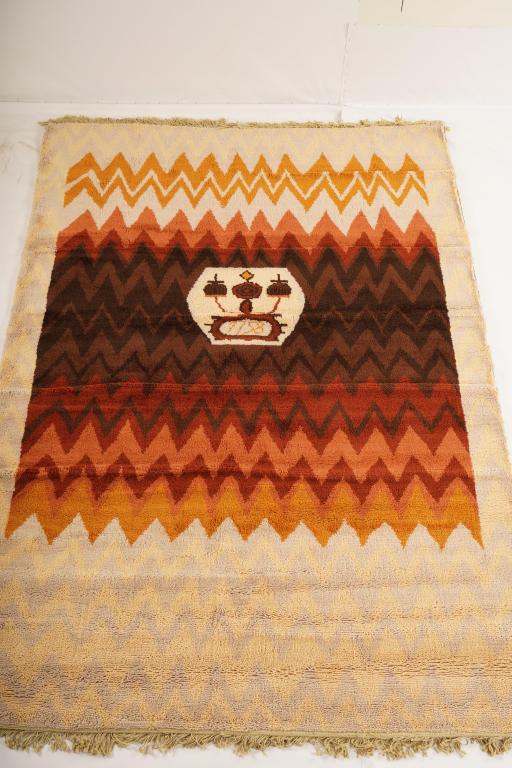 Danish MidCentury Ege Berber de Luxe Wool Rya Rug: Purchased new by an esteemed Boston retailer in the 1970's; stored securely since then. Never walked on, no fading, or wear of any kind. 100% wool rya; thick pile carpet