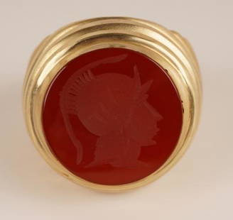 Modern 14K Gold Carnelian Seal Ring: See Picture of Appraisal; Size 6