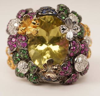 18K Gold Ruby Sapphire Diamond Ring: See Picture of Appraisal; Size 5.5