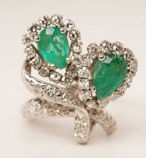 TBJLRY 18K Gold Emerald Diamond Ring: See Picture of Appraisal; Size 4.25