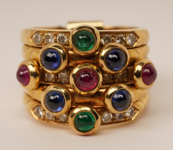 TWD 18K Gold Sapphire Ruby Emerald Diamond Ring (1 of 7)