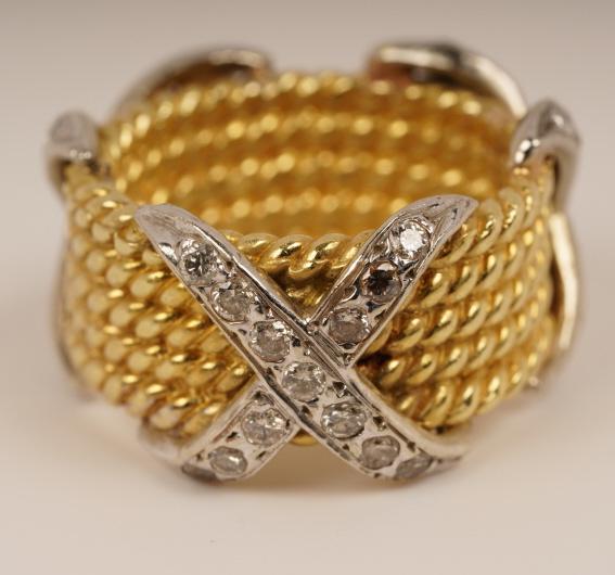 18K Gold Platinum Diamond X Ring (1 of 4)