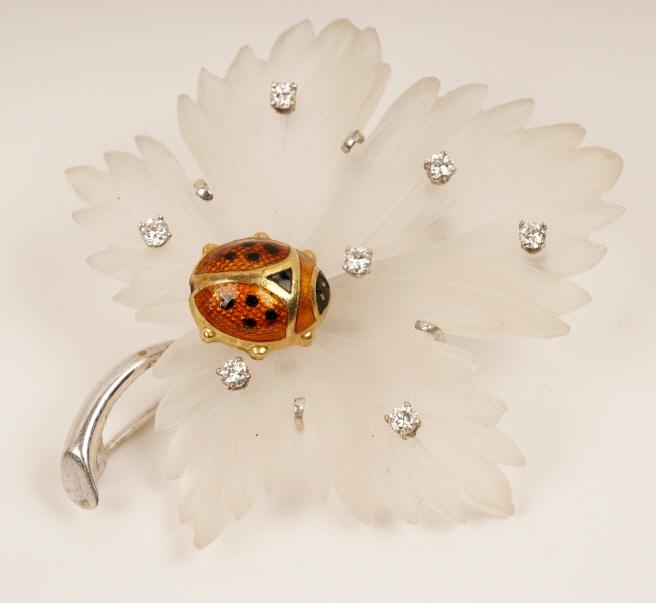 14K Gold Diamond Enamel Leaf Brooch (1 of 3)