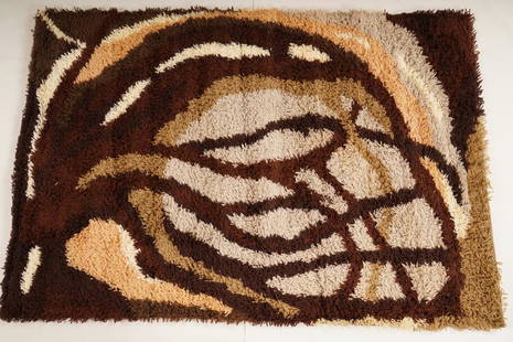 Danish Ege Rya Vanguard MidCentury Wool Rya Rug: Purchased new by an esteemed Boston retailer in the 1970's; stored securely since then. Never walked on, no fading, or wear of any kind. 100% wool rya; thick pile carpet