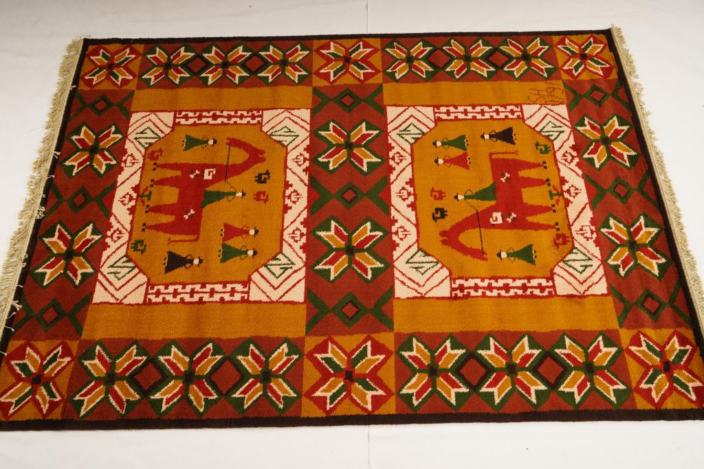 Danish Ege Heritage MidCentury Wool Rya Rug: Purchased new by an esteemed Boston retailer in the 1970's; stored securely since then. Never walked on, no fading, or wear of any kind. 100% wool rya; thick pile carpet