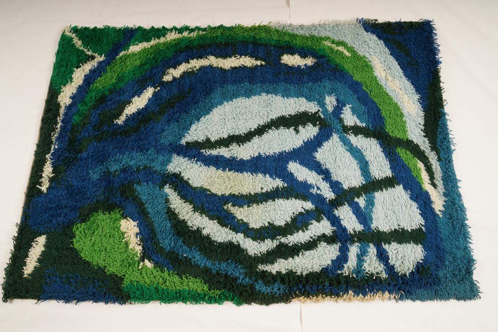 Danish Ege Vanguard MidCentury Wool Rya Rug: Purchased new by an esteemed Boston retailer in the 1970's; stored securely since then. Never walked on, no fading, or wear of any kind. 100% wool rya; thick pile carpet