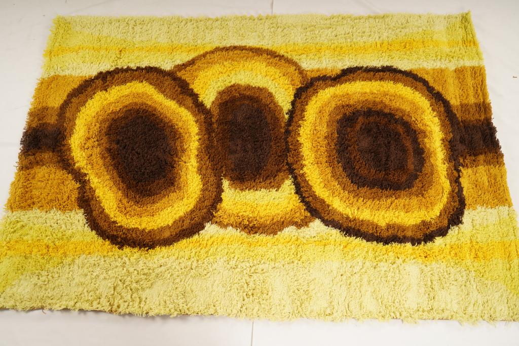 Danish Ege de Luxe MidCentury Wool Rya Rug: Purchased new by an esteemed Boston retailer in the 1970's; stored securely since then. Never walked on, no fading, or wear of any kind. 100% wool rya; thick pile carpet