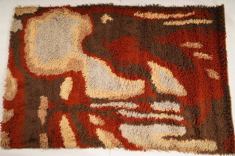 Danish Ege Rya Vanguard MidCentury Wool Rya Rug: Purchased new by an esteemed Boston retailer in the 1970's; stored securely since then. Never walked on, no fading, or wear of any kind. 100% wool rya; thick pile carpet